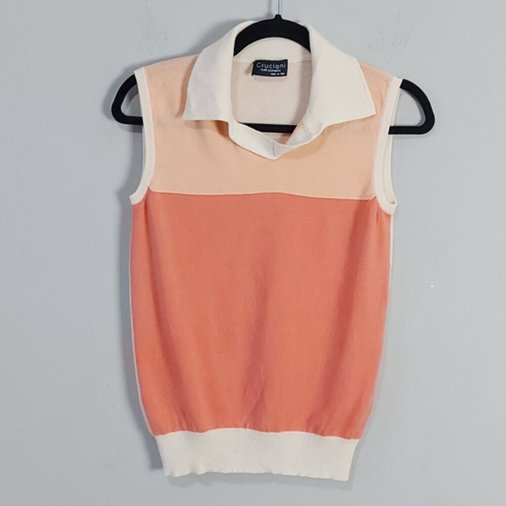 Cruciani Women Preppy Cashmere Sweater Vest Two Tone Retro Sleeveless Golf Shirt